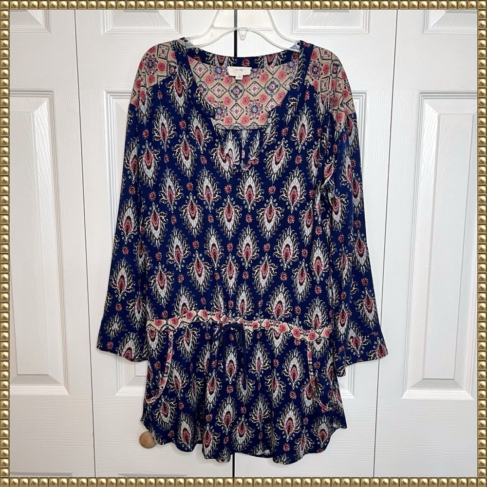 Navy and Pink Patterned Women's Top